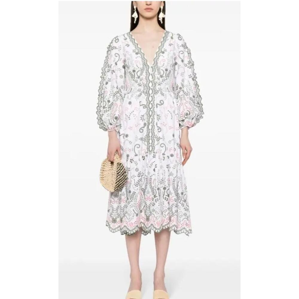 MARCHESA ROSA Sz 6 Tulip Broderie Anglaise Midi Dress NWT
